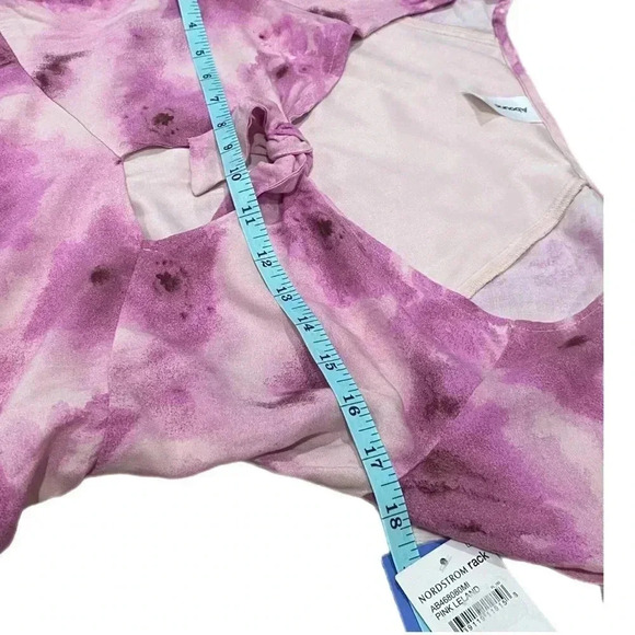 ABOUND Sweetheart Tie Neck Dress Women's Small Pink Abstract Short Sleeve Mini - Picture 6 of 14